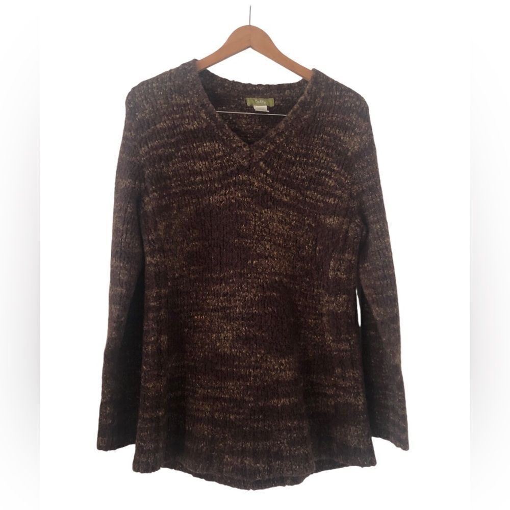 Pulp Women’s Variegated Brown Chunky Knit V Neck Pullover Size Large